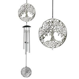 WOODSTOCK CHIMES Silver Tree of Life Wind Chime Musical Decor Garden Art 18" L